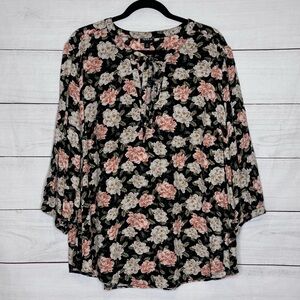Torrid Black Floral Peasant Blouse - Pink & Cream Roses